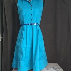 Calvin Klein Collection Turquoise Midi Dress with Belt